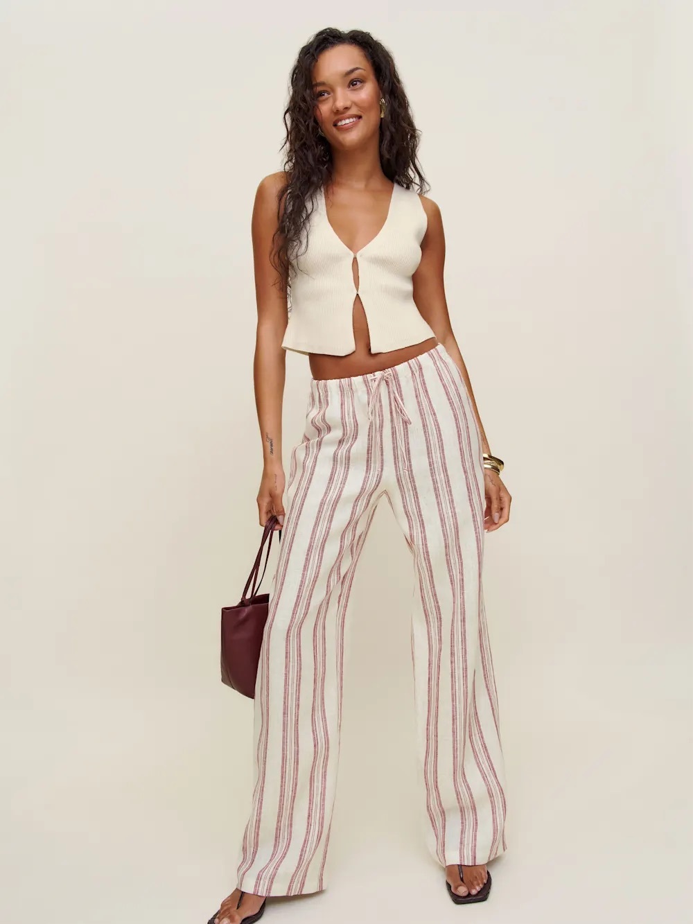 Reformation Petites Olina Linen Pant Red - Size SP